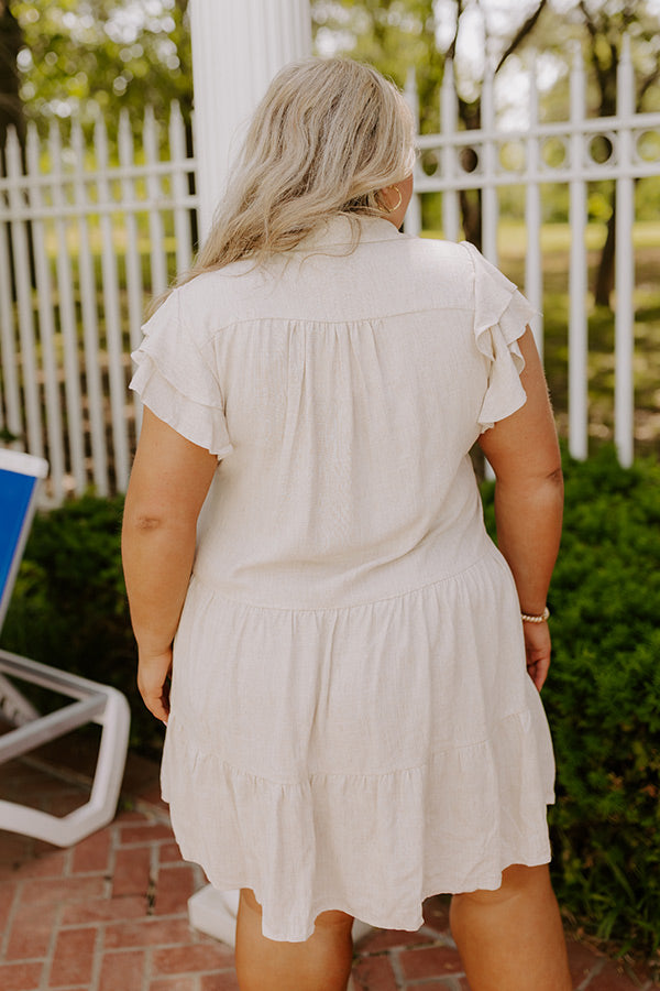 Newsworthy Style Linen-Blend Babydoll Dress In Stone Curves