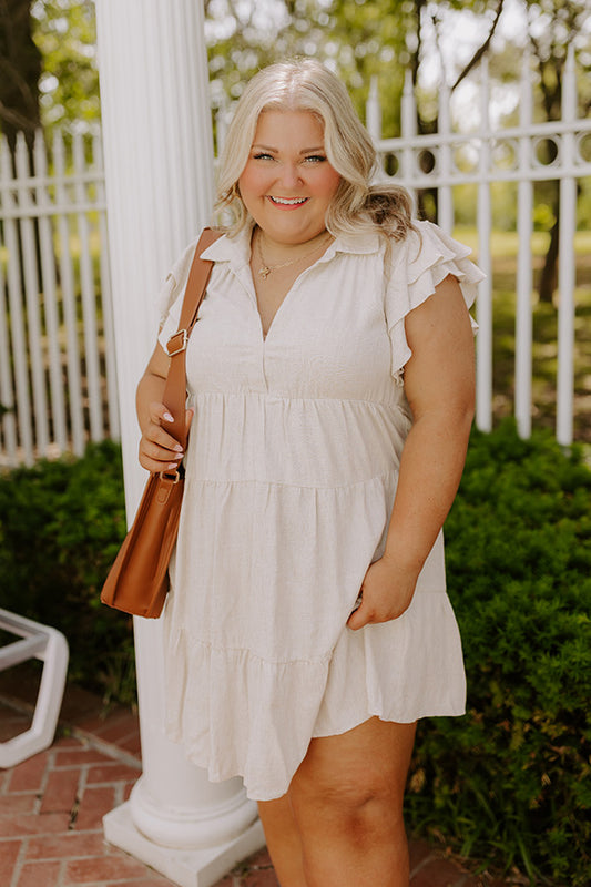 Newsworthy Style Linen-Blend Babydoll Dress In Stone Curves