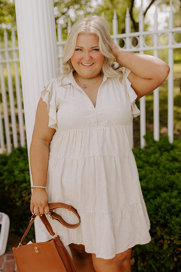 Newsworthy Style Linen-Blend Babydoll Dress In Stone Curves