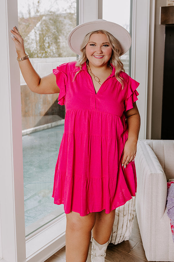 Newsworthy Style Linen-Blend Babydoll Dress In Hot Pink Curves