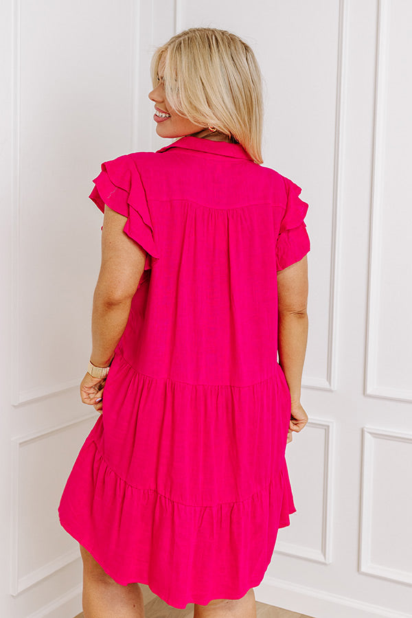 Newsworthy Style Linen-Blend Babydoll Dress In Hot Pink Curves