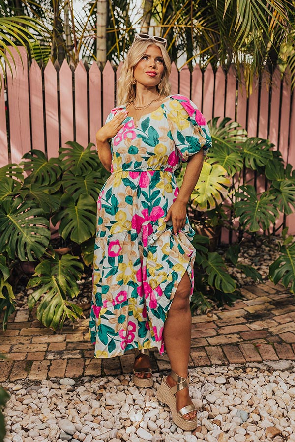 Porch Swing At Sunset Floral Midi in Limpet Shell Curves