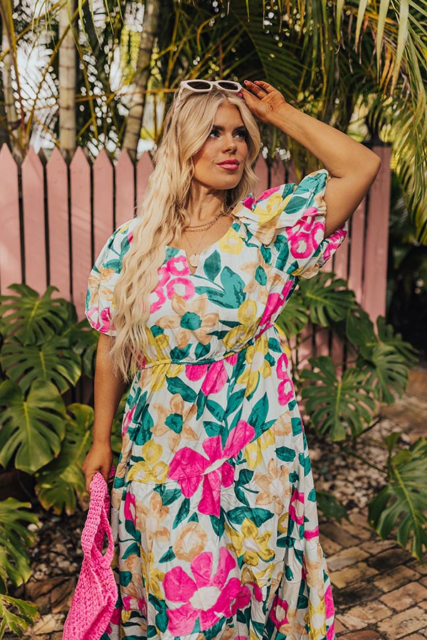 Porch Swing At Sunset Floral Midi in Limpet Shell Curves