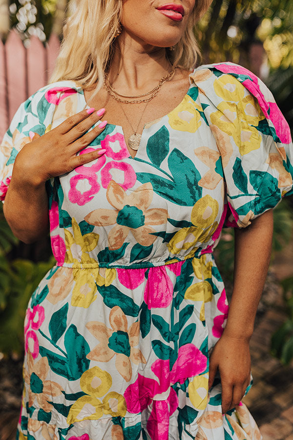 Porch Swing At Sunset Floral Midi in Limpet Shell Curves