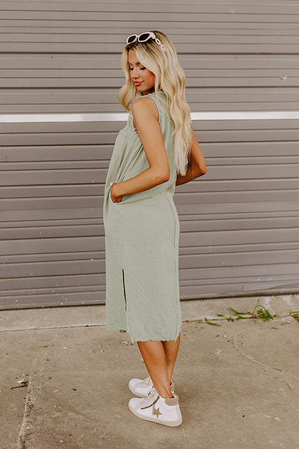 Free Spirited Frayed Midi in Sage