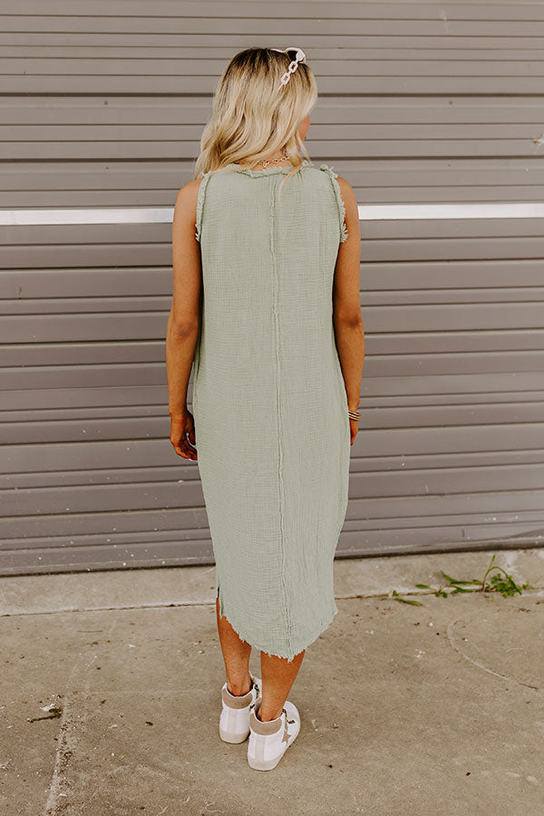 Free Spirited Frayed Midi in Sage
