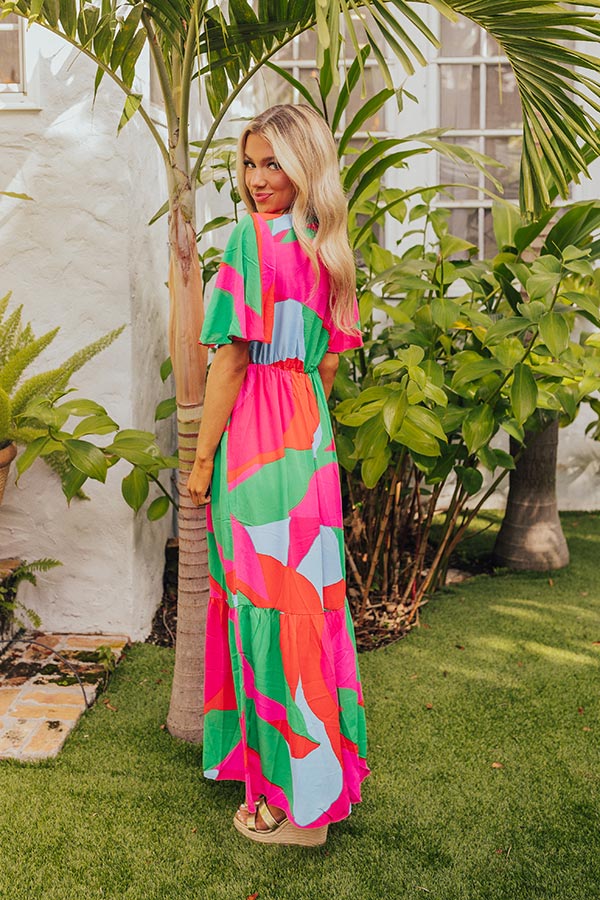 Sailboat Soiree Color Block Maxi in Hot Pink