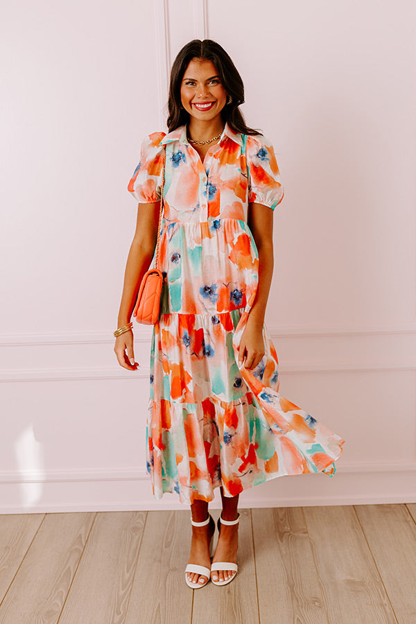 Graceful Moment Floral Midi in Coral