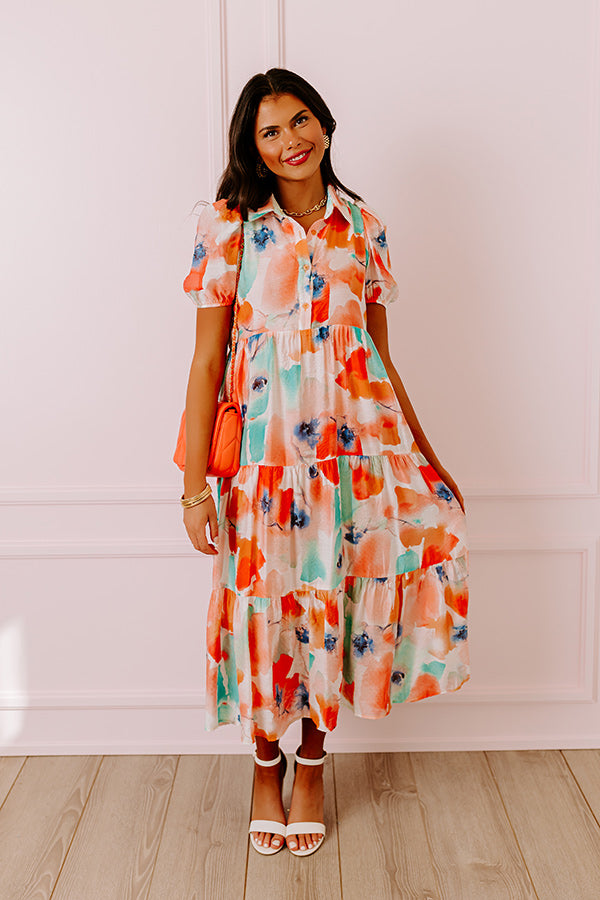 Graceful Moment Floral Midi in Coral
