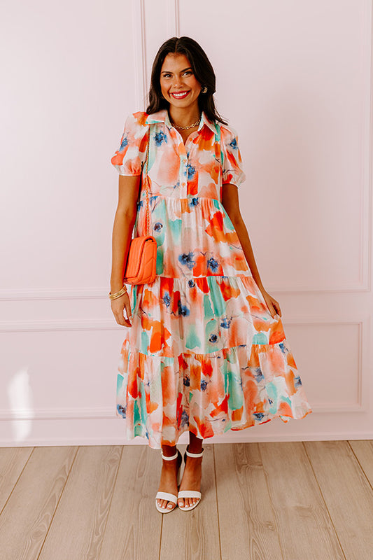 Graceful Moment Floral Midi in Coral