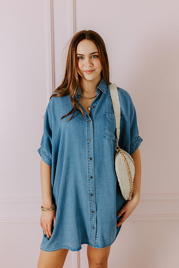 Call Me Cutie Chambray Tunic Dress in Medium Wash