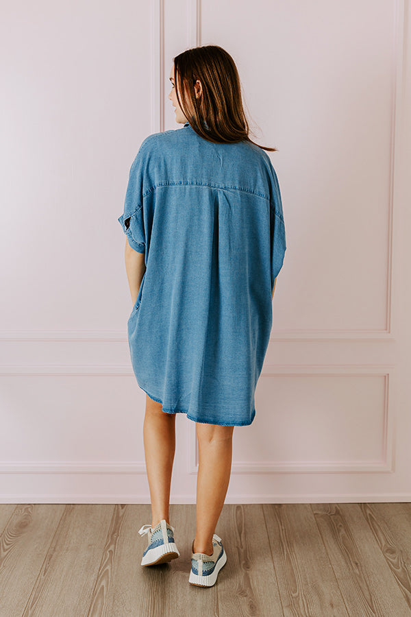 Call Me Cutie Chambray Tunic Dress in Medium Wash