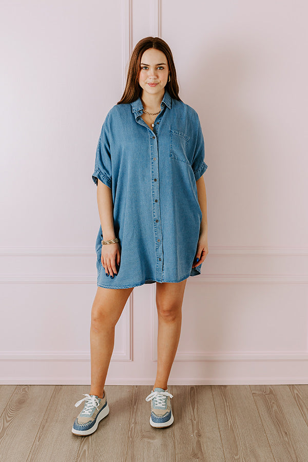 Call Me Cutie Chambray Tunic Dress in Medium Wash