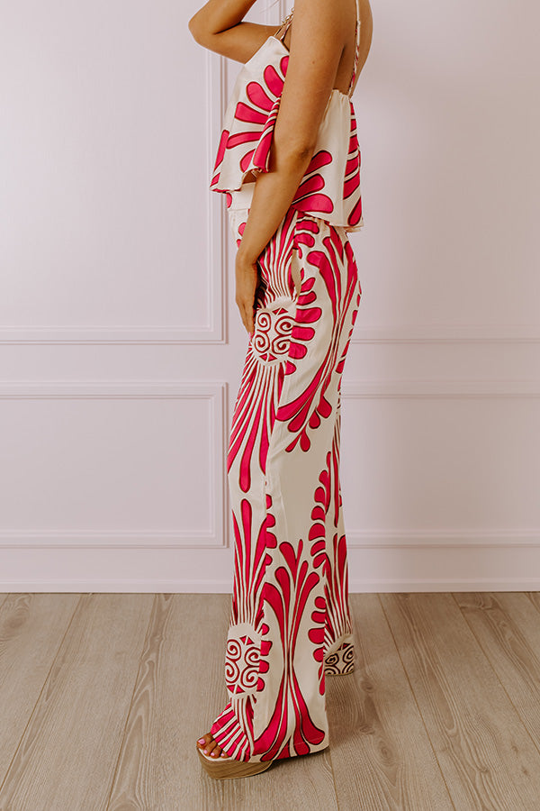 Hawaiian Paradise Satin High Waist Pants In Fuchsia