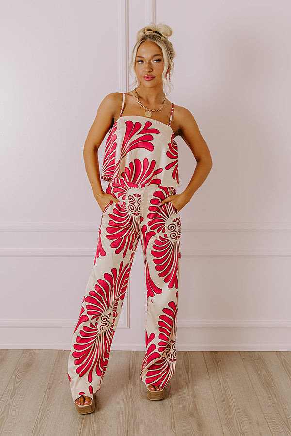 Hawaiian Paradise Satin High Waist Pants In Fuchsia