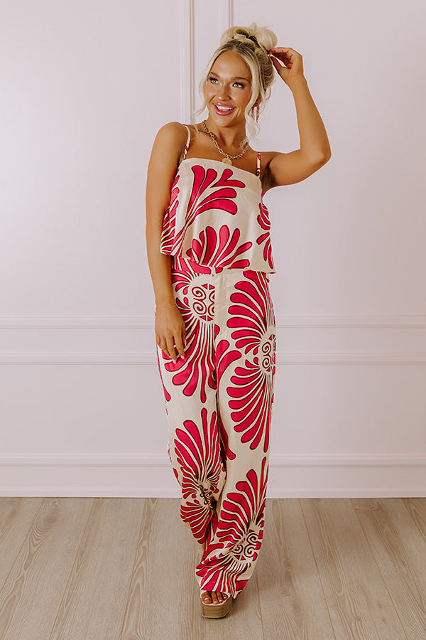 Hawaiian Paradise Satin Crop Top In Fuchsia