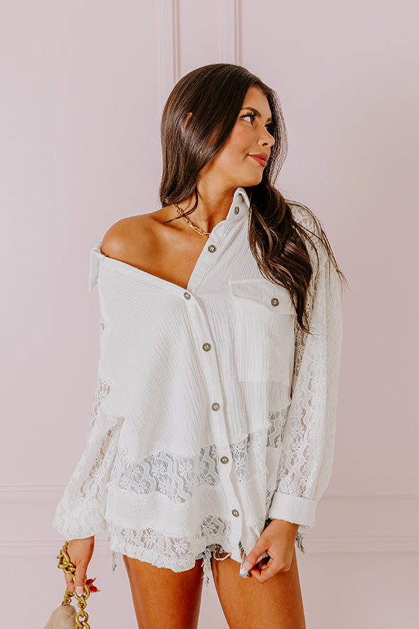 Meadow Muse Lace Button Up In White