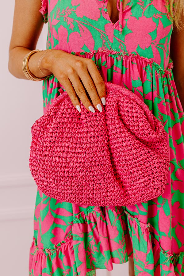 Coral Cove Woven Crossbody In Hot Pink