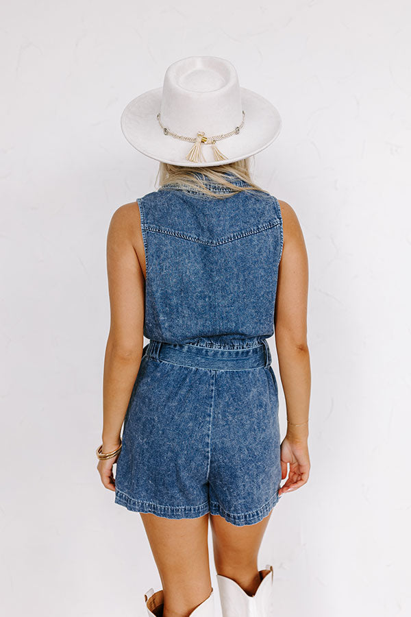 Boho Brunch Denim Romper in Dark Wash