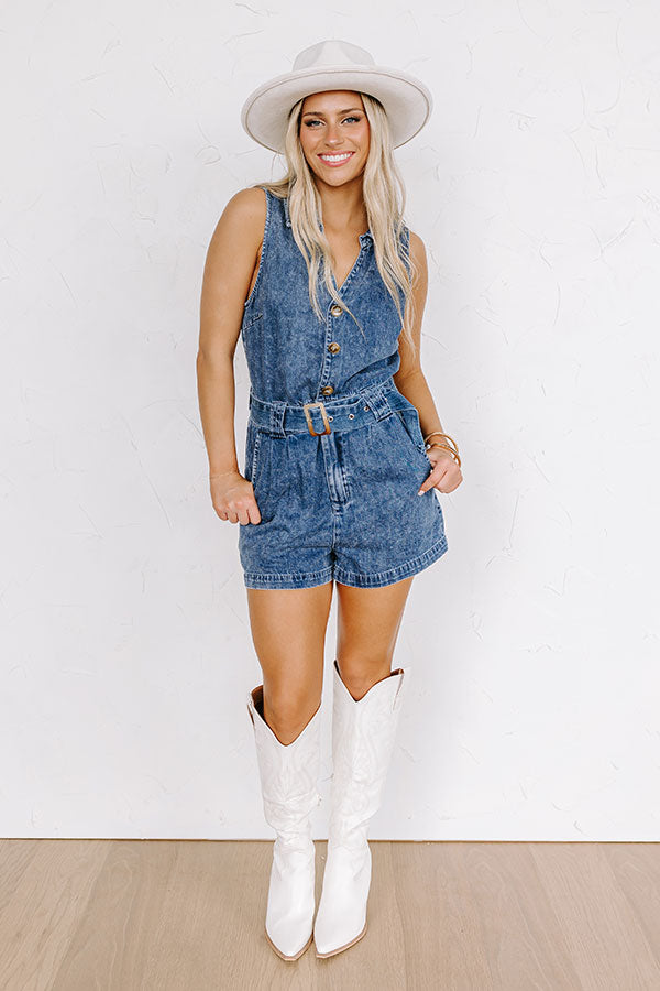 Boho Brunch Denim Romper in Dark Wash