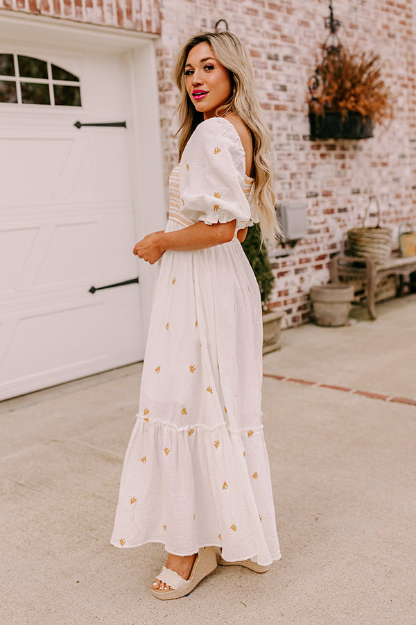 Farmers Market Stroll Smocked Maxi in White