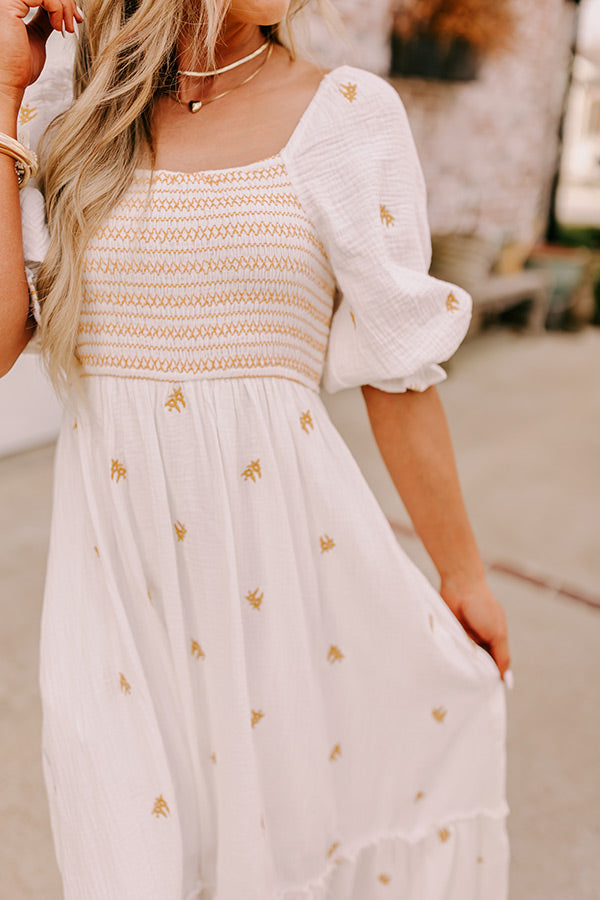Farmers Market Stroll Smocked Maxi in White