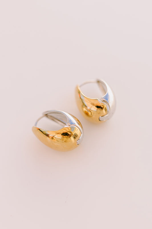 Mixed Metal Tear Drop Huggie