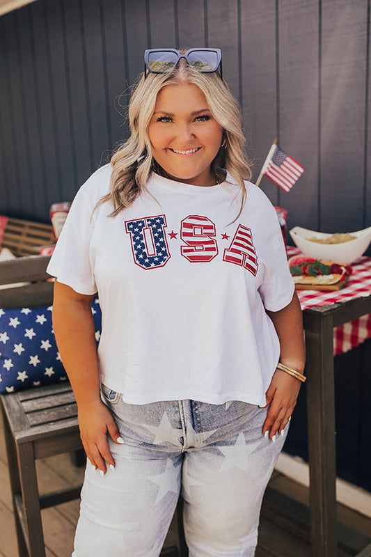 USA Flag Print Graphic Tee Curves
