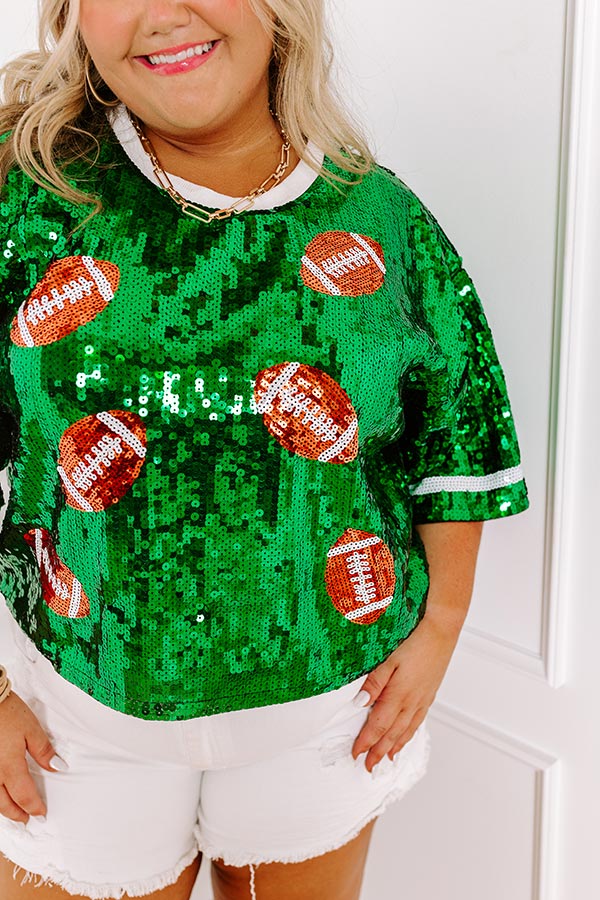 Kickoff Season Sequin Top in Green Curves