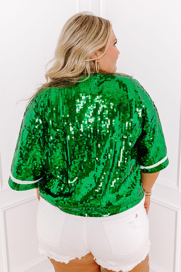 Kickoff Season Sequin Top in Green Curves