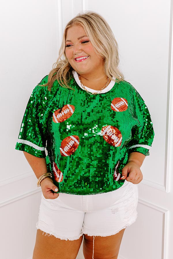Kickoff Season Sequin Top in Green Curves