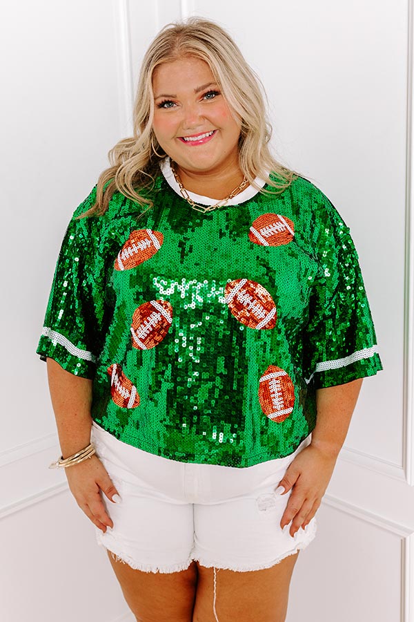 Kickoff Season Sequin Top in Green Curves