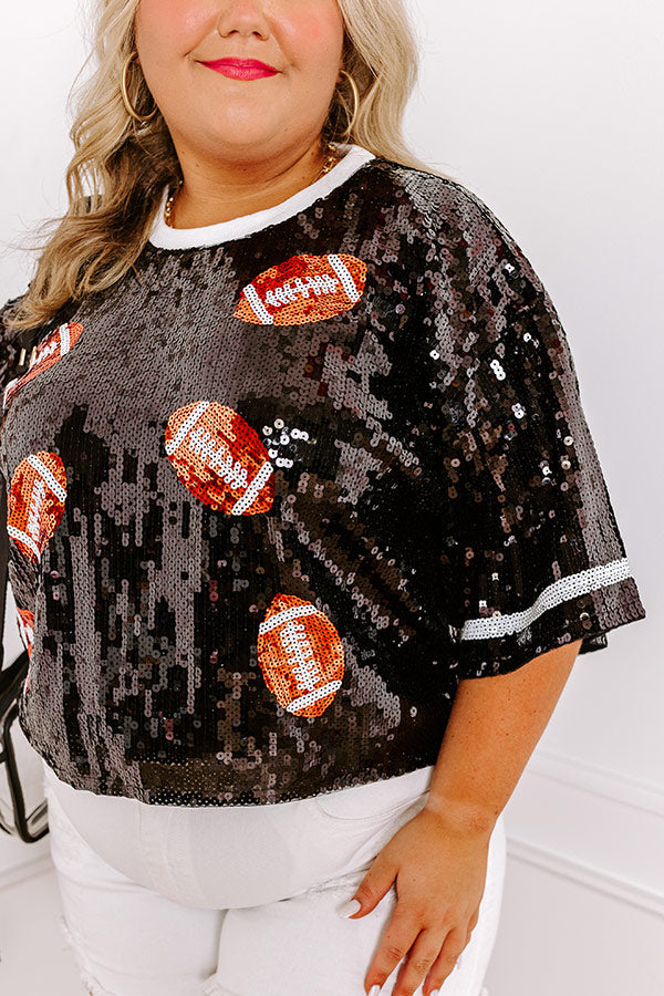 Kickoff Season Sequin Top in Black Curves
