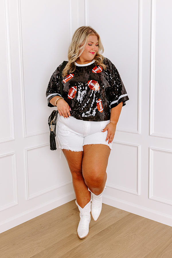 Kickoff Season Sequin Top in Black Curves