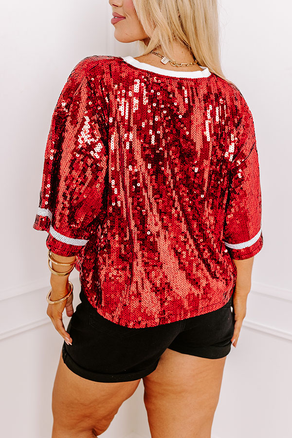 Kickoff Season Sequin Top in Red Curves