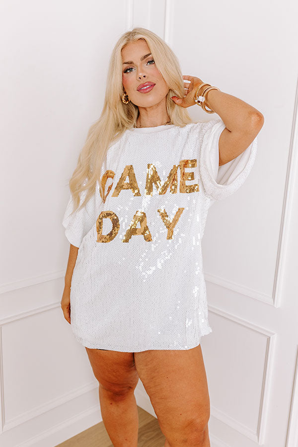 Gameday Sequin Tunic in White Curves