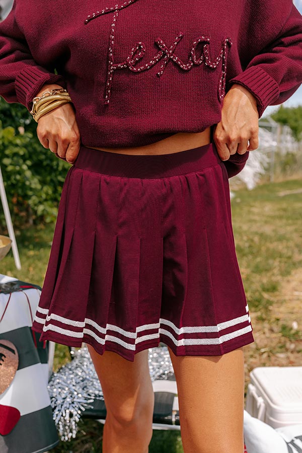 Pep Squad High Waist Pleated Skort in Maroon