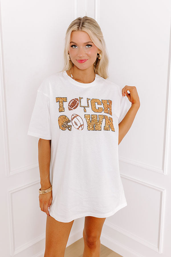 The Final Touch Down Sequin Oversized Tee in White