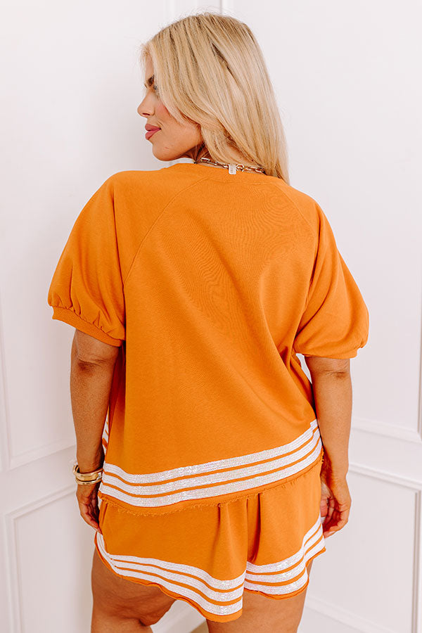 Sideline Social Embroidered Top in Rust Curves