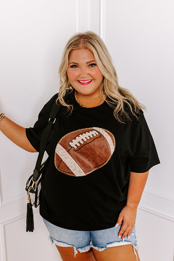 Kickoff Cutie Embroidered Oversized Tee in Black Curves