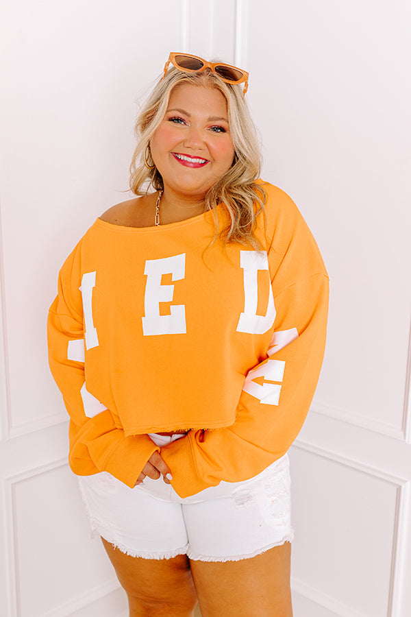 Game Day Crop Sweatshirt in Orange Curves